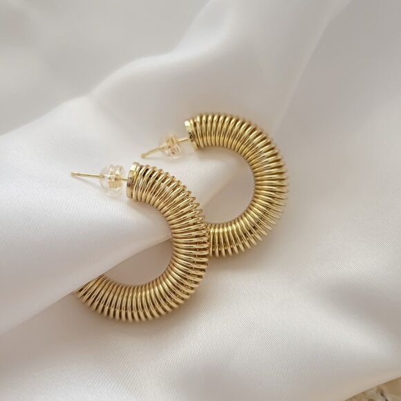 Gold Filled Half Hoop Earrings Gold C Hoops - Picture 1 of 8